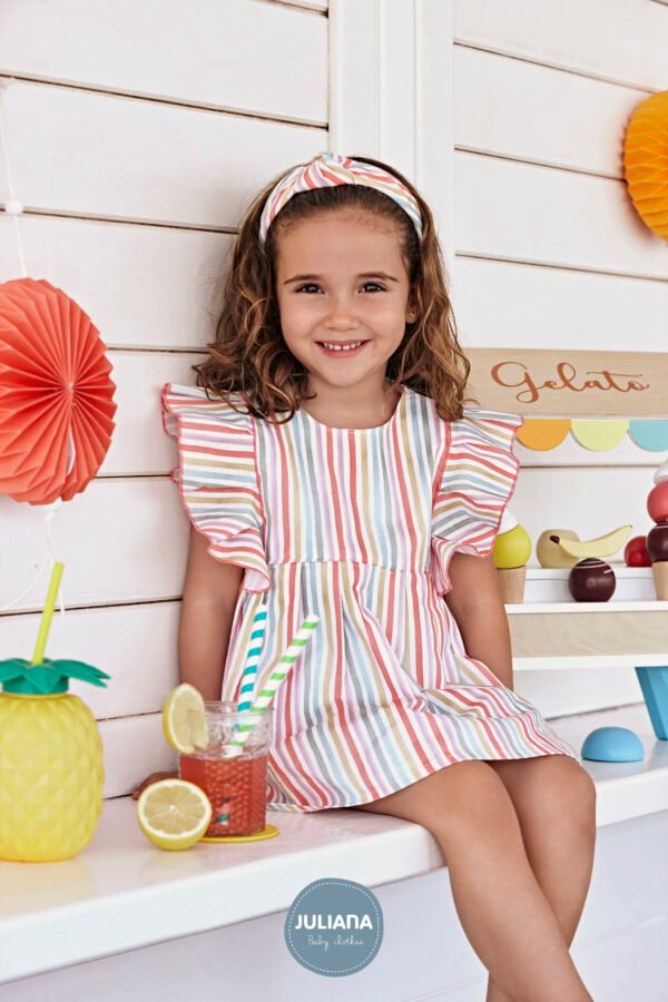 Vestido rayado coral abrego 25141 de juliana verano 2025
