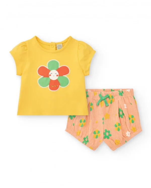 Conjunto niña camiseta amarilla flores tuc-tuc