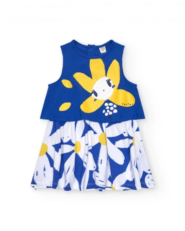 Vestido niña azul con flor tuc-tuc