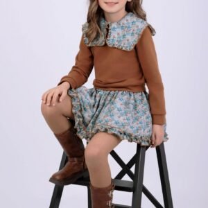 Conjunto Infantil Sudadera Camel Falda Estampado Flores de Nekenia 2511015