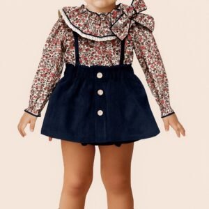 Conjunto pichi falda borgoña estampado flores de Valentina bebés